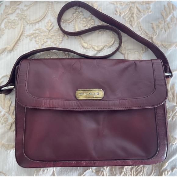 Aigner Burgundy Leather Crossbody Bag Vintage Genuine Designer Purse Handbag - Picture 1 of 6